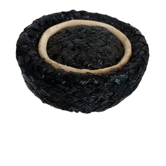 Vintage Lucila Mendez Raffia Cellophane Pearl Ribbon Pillbox Hat Size Large READ - Picture 4 of 8